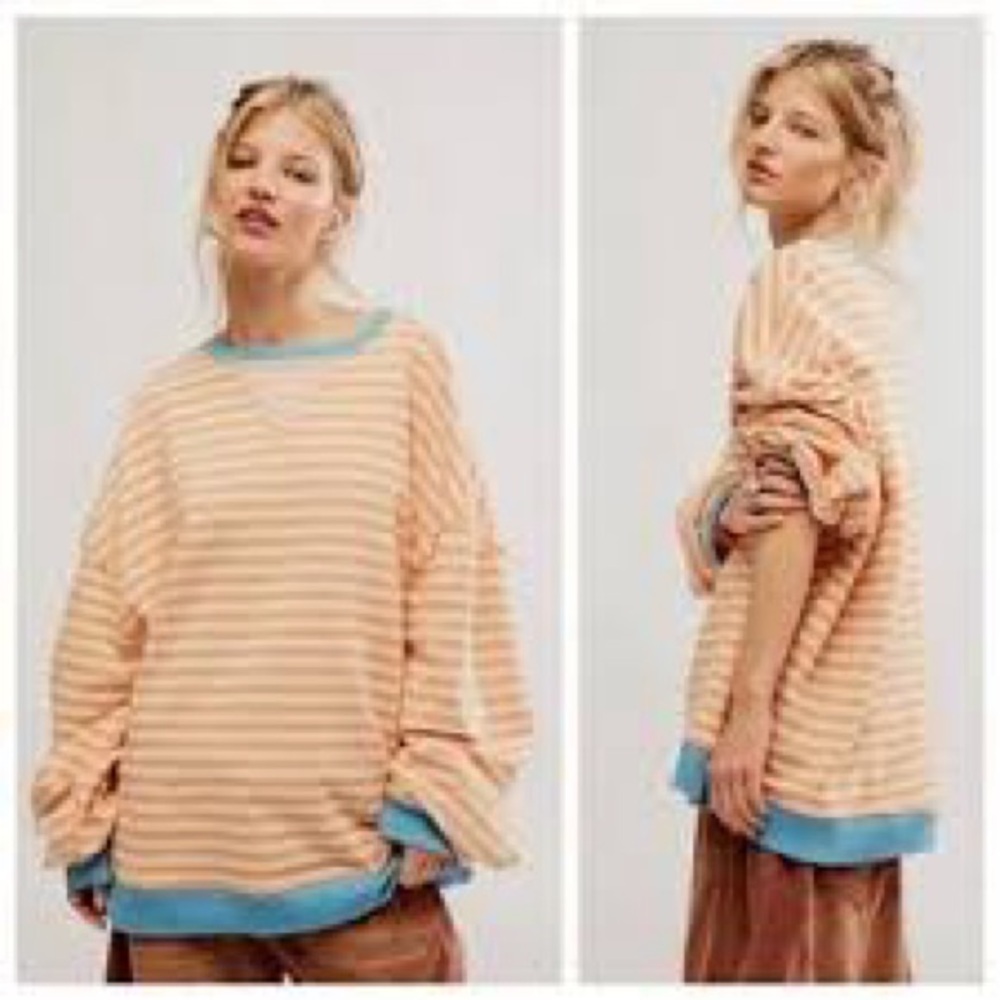 Free People We The Free Classic Striped Oversized Crewneck Size Large